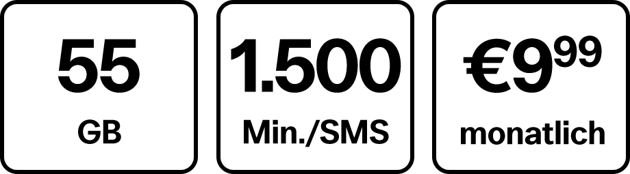 55 GB und 1500 Minuten/SMS um nur €9,99 monatlich