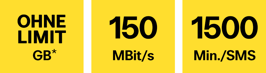 5G-Netz, Unlimitierte GB, 150 MBit/s und 1500 Min./SMS